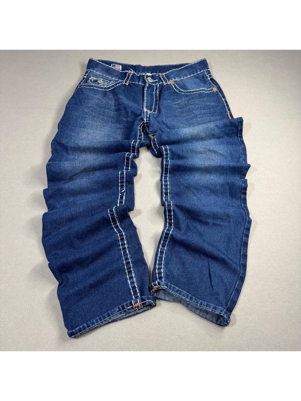 True Religion Straight Jeans 34x32 Made in USA Dark Wash Thick Stitch Y2K